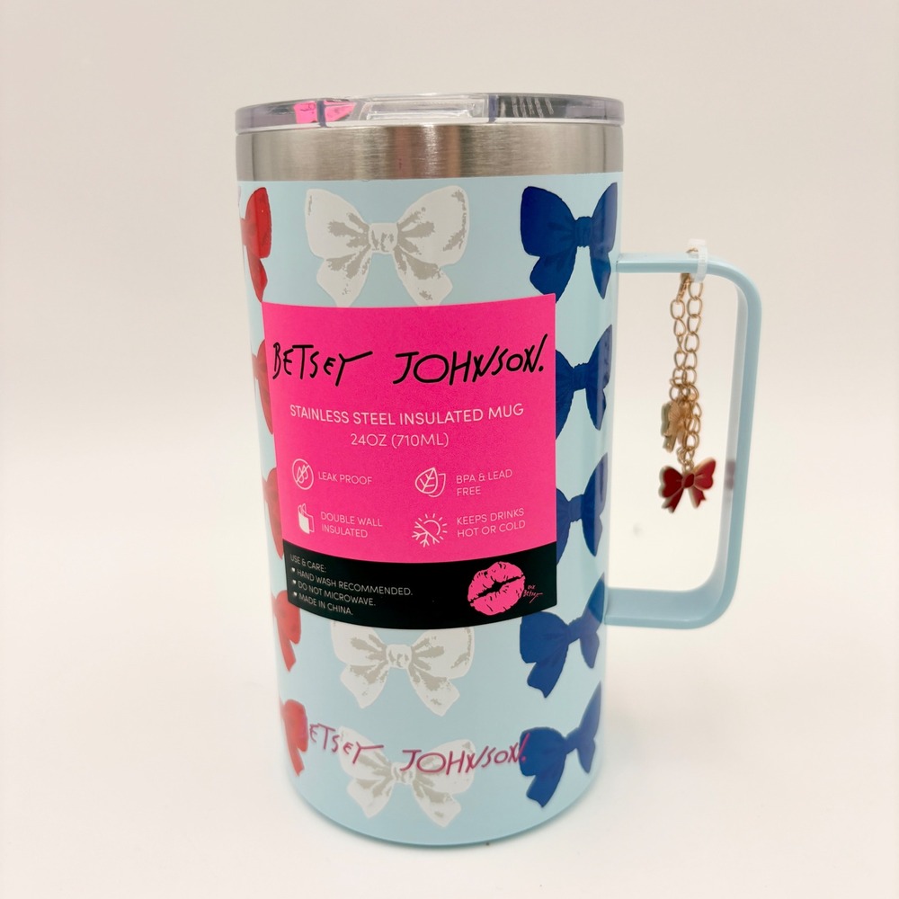 Betsey Johnson 24oz Americana Insulated Mug Bow Print Tumbler with Charms